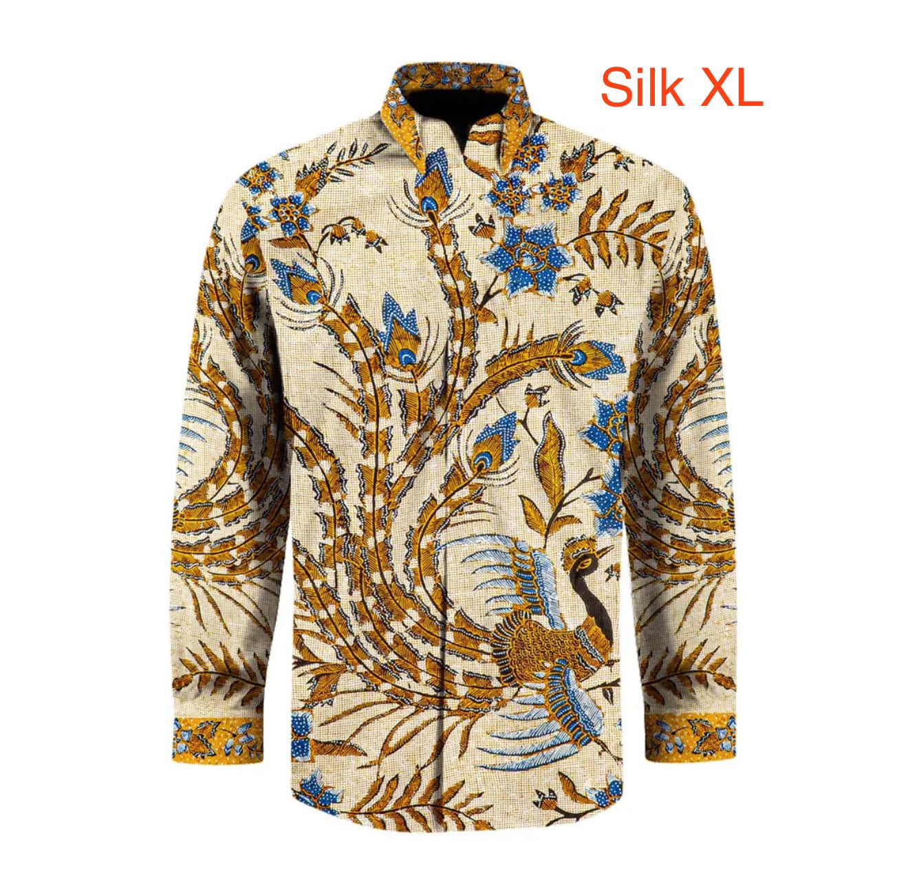 Hand woven silk hand drawn batik long sleeve shirt.