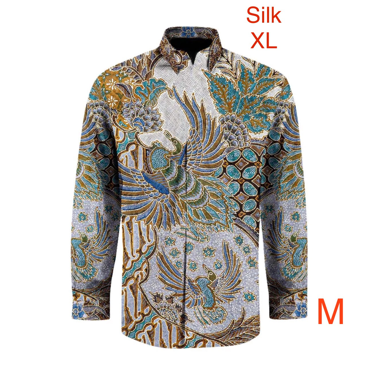 Hand woven silk hand drawn batik long sleeve shirt ( size : XL )