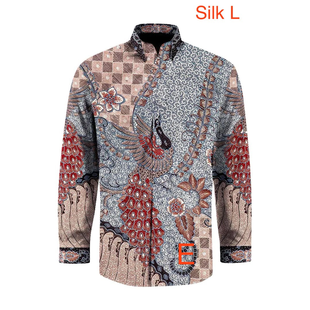 Hand woven silk hand drawn batik long sleeve shirt.