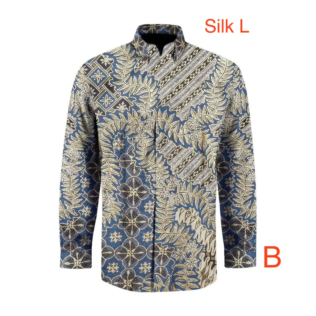 Hand woven silk hand drawn batik long sleeve shirt.