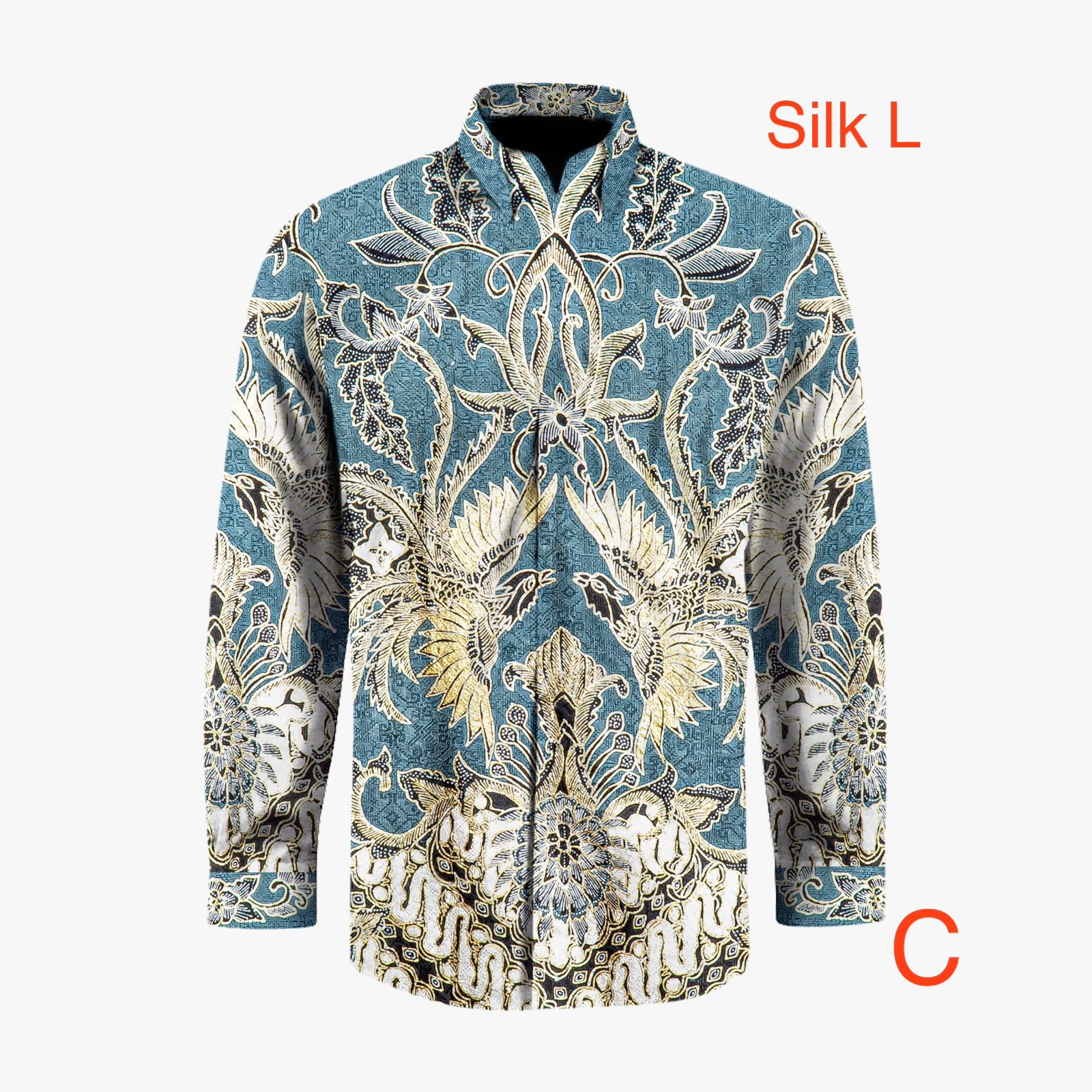 Hand woven silk hand drawn batik long sleeve shirt.