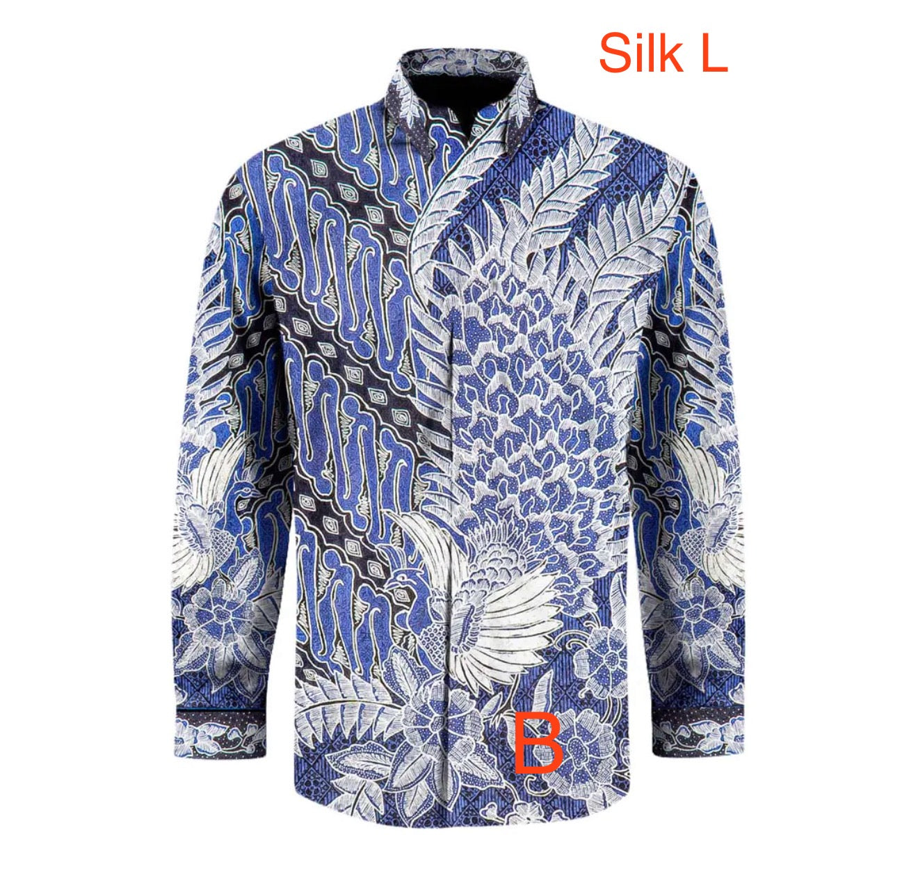 Hand woven silk hand drawn batik long sleeve shirt.