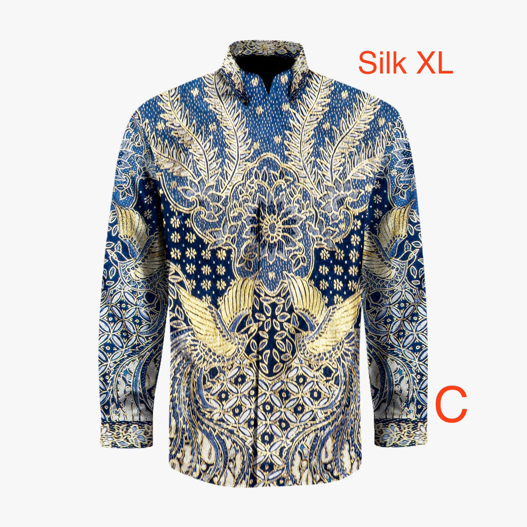 Hand woven silk hand drawn batik long sleeve shirt ( size : XL )