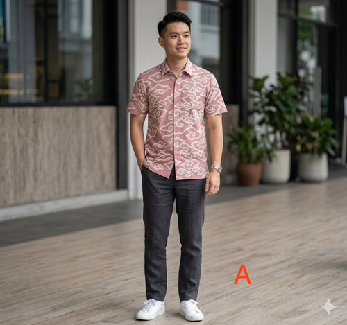 Batik hand drawn short sleeve shirt ( size M )