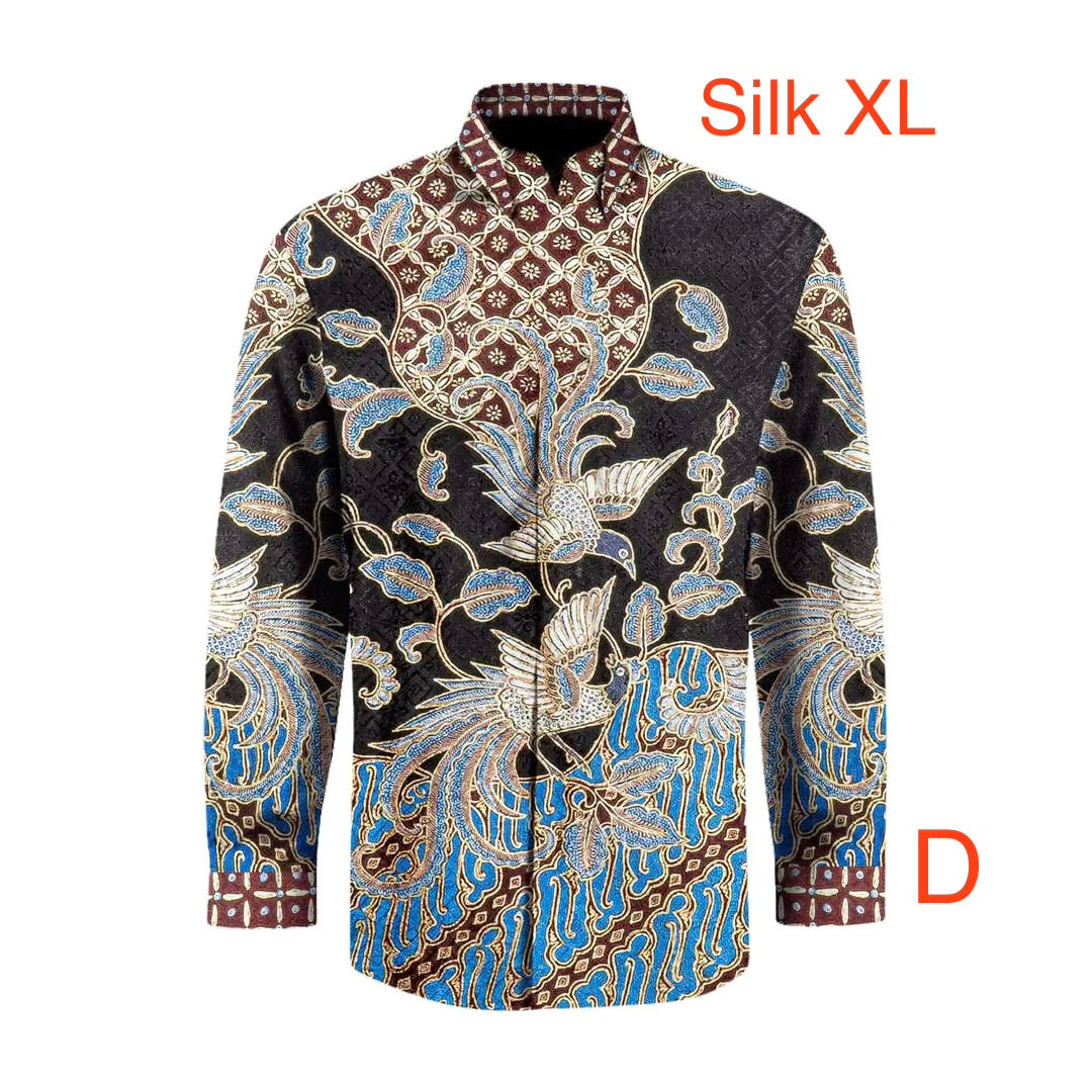 Hand woven silk hand drawn batik long sleeve shirt ( size : XL )