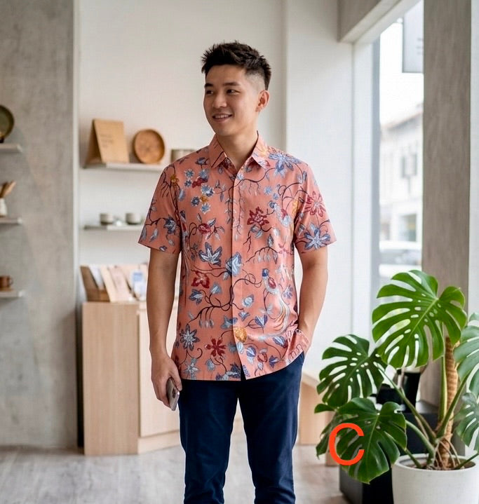 Batik hand drawn short sleeve shirt ( size M )