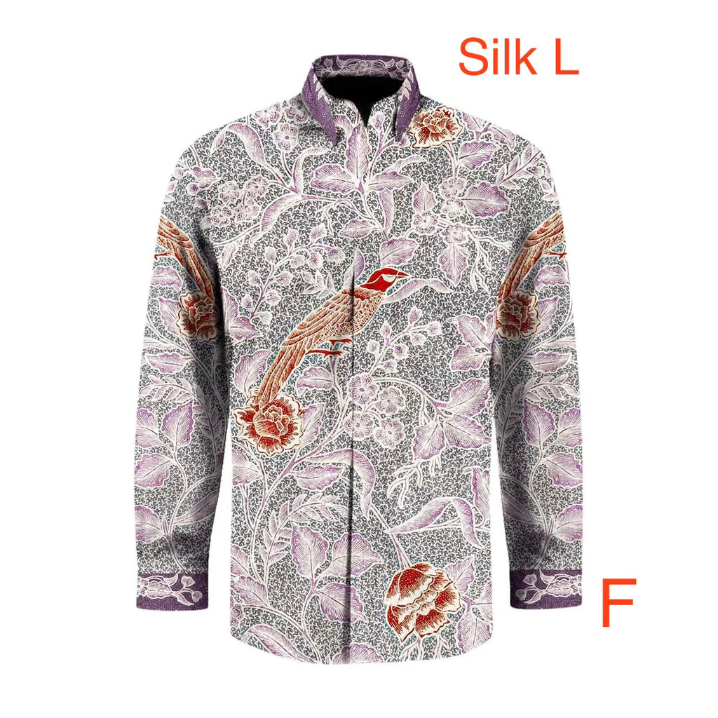 Hand woven silk hand drawn batik long sleeve shirt.