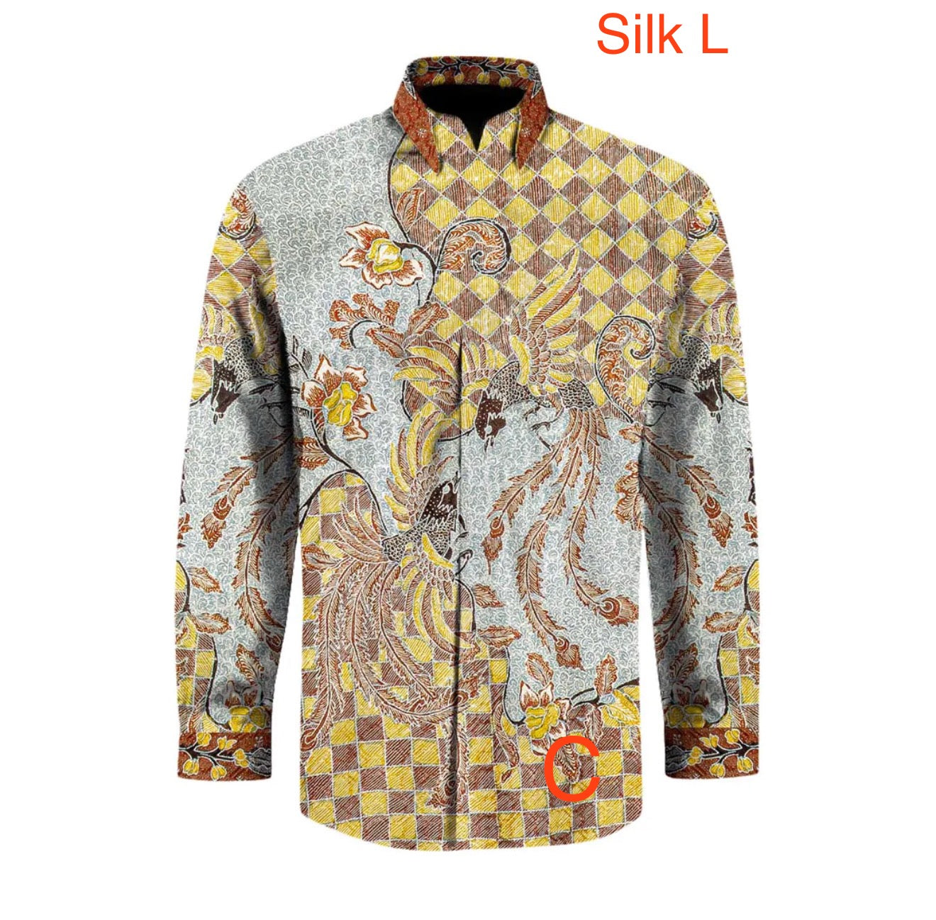Hand woven silk hand drawn batik long sleeve shirt.